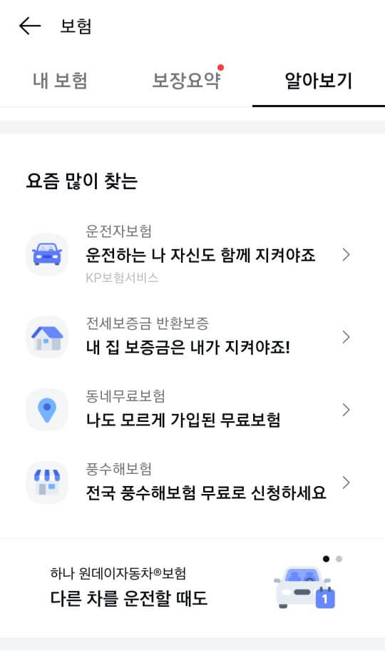 하나손해보험 원데이자동차보험