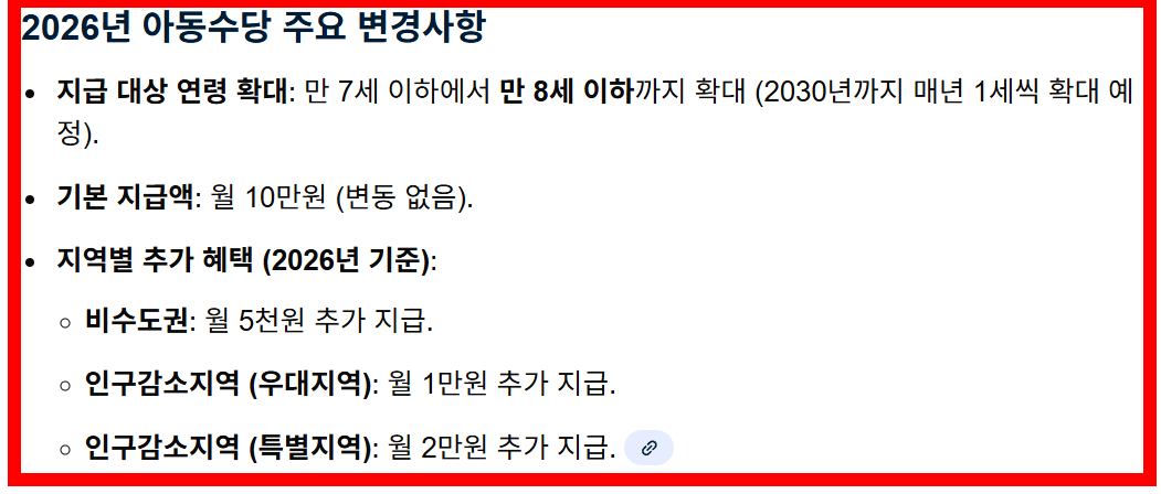 2026년 아동수당 만 9세 확대 및 지역 가산금 정보