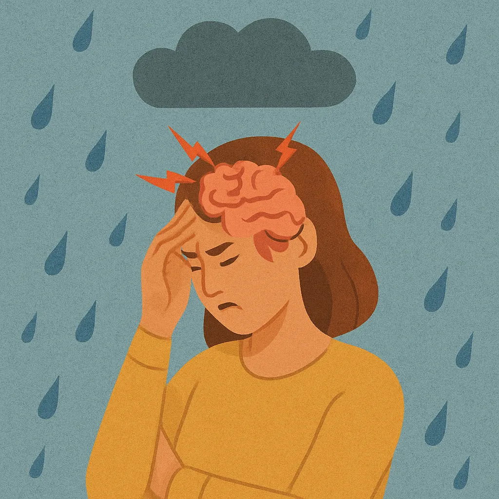 비-오는-날에-두통이-심해지는-이유를-상징적으로-보여주는-일러스트