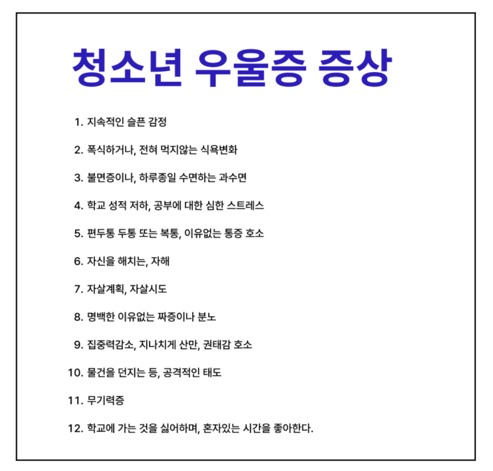청소년우울증 증상, 증세, 치료방법 정리했어요