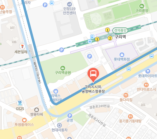 구리시외버스터미널.공항버스정류장에서 인천공항 리무진 공항버스(8843번) 지도 위치