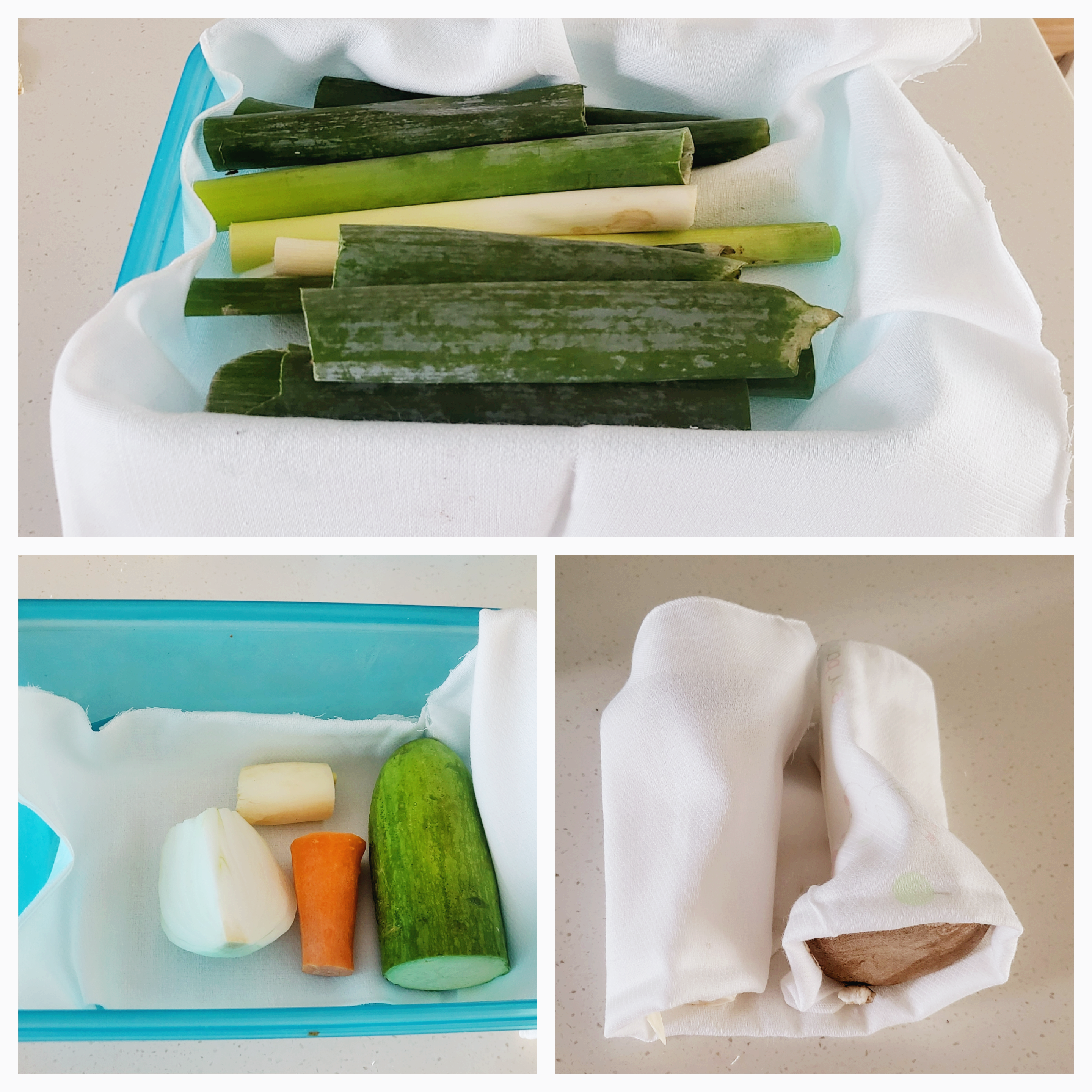 천기저귀를 키친타올 대신 사용해 채소를 보관하는 모습