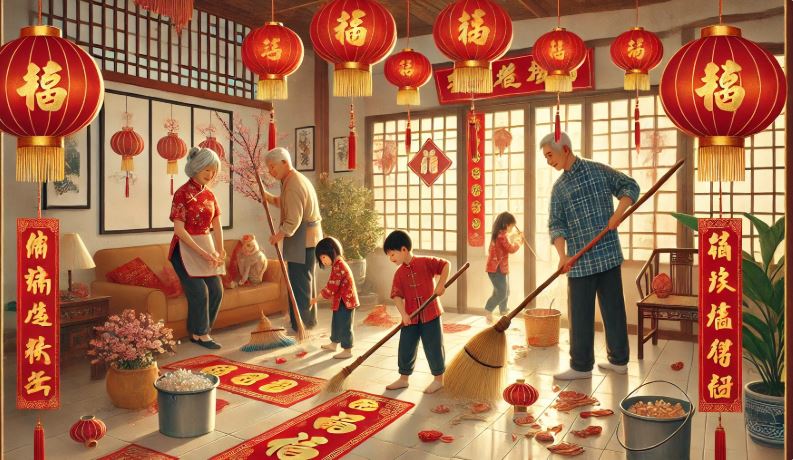 중국 춘절 맞이 청소