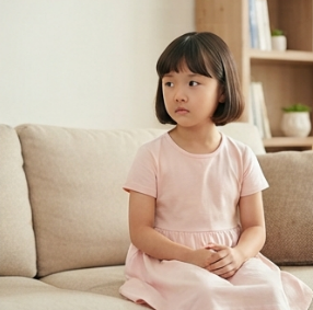 딸이 엄마의 표정을 물끄러미 바라보는 모습