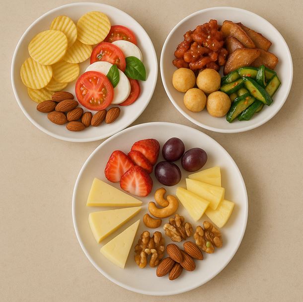 혼술 할 때 잘 어울리는 안주들을 모아 놓은 모습