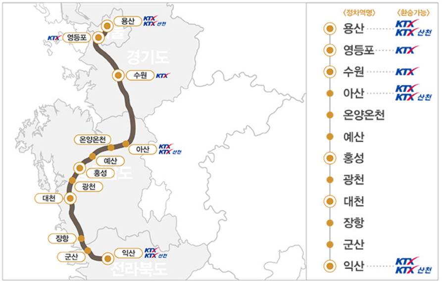 서해금빛열차 운행노선도