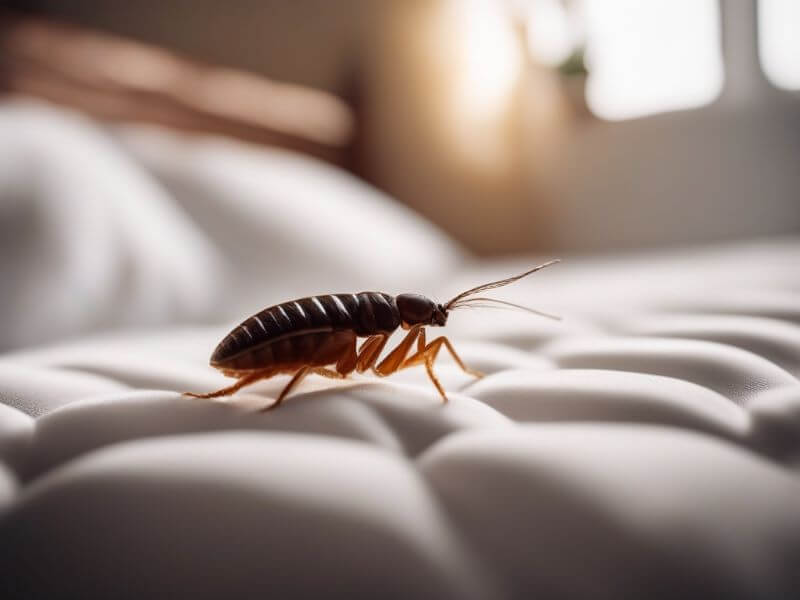 침대 위에 있는 벼룩 그림