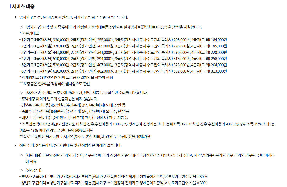 주거급여 ; 지원대상, 필요서류, 수급금액, 신청방법