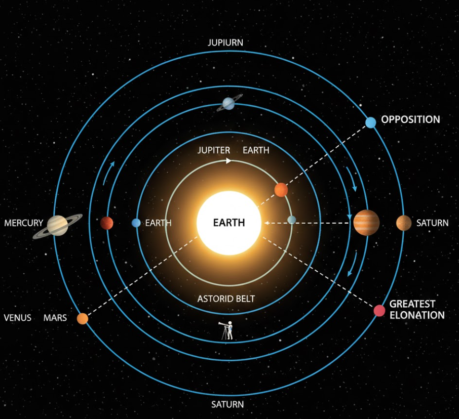 행성 관측 시기 내행성 외행성 차이 최적 관측 타이밍 천문학 입문