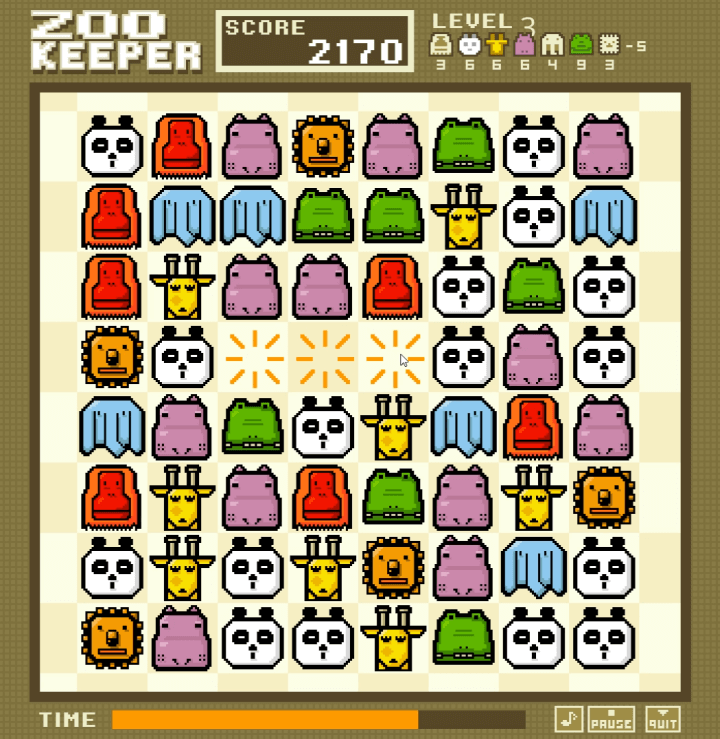 같은-동물-타일-3개를-맞추고-제거하는-화면