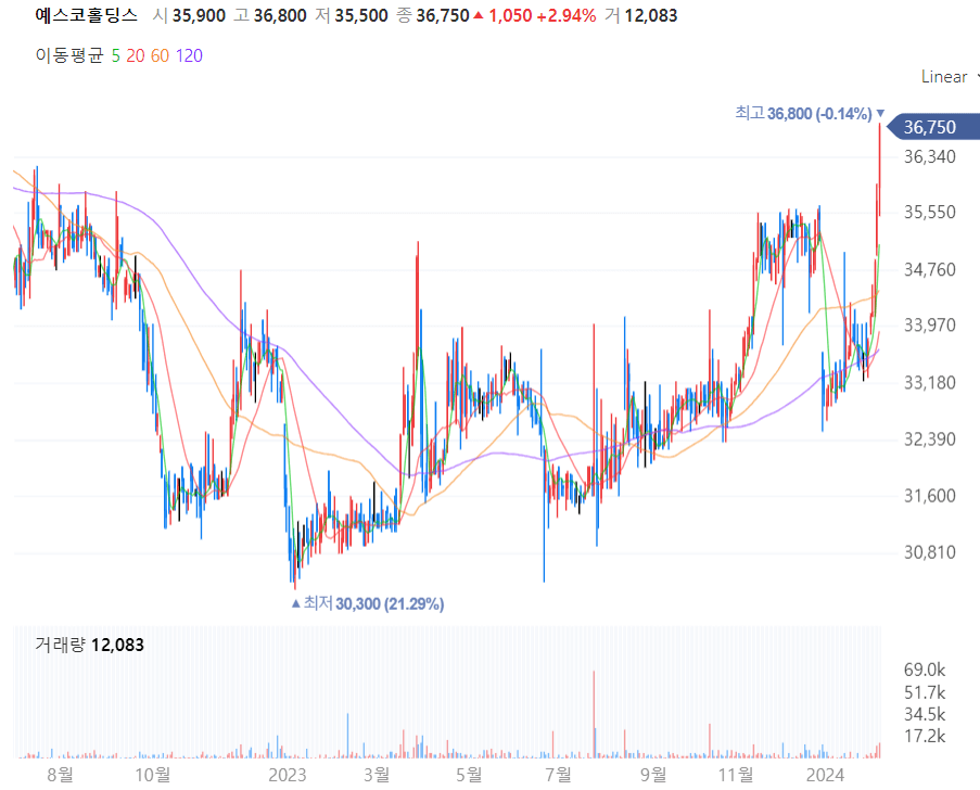 예스코홀딩스 주가차트