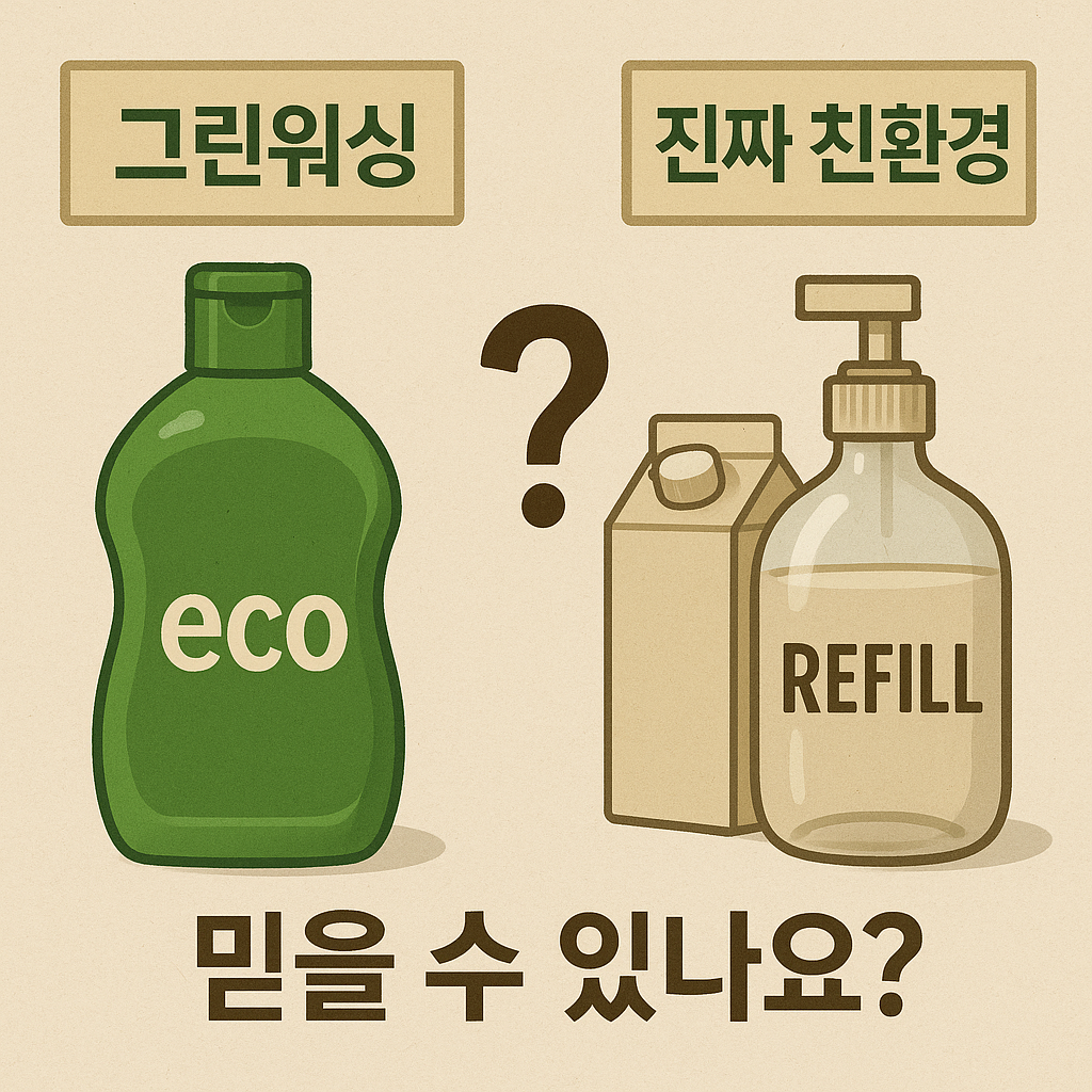 그린워싱과 진짜 친환경 비교 이미지