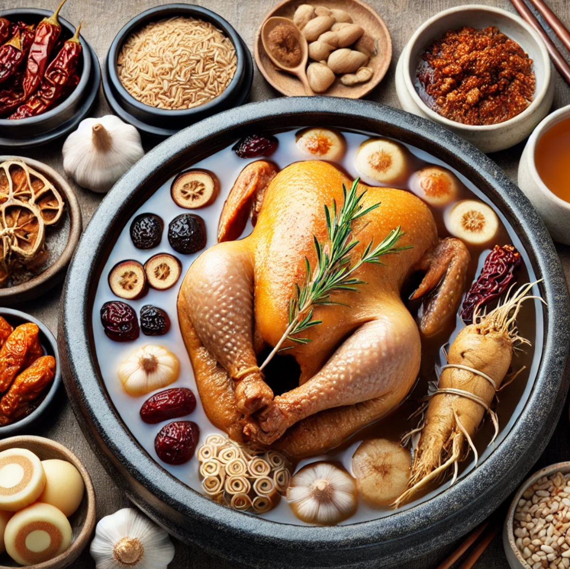 인삼삼계탕과 한방삼계탕 비교하는 사진