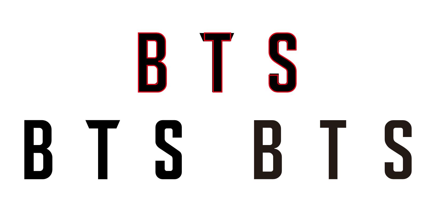 BTS 로고와 Solano Gothic MVB bold 폰트의 비교