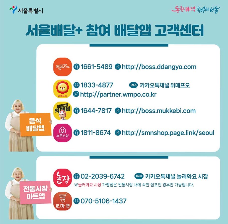 서울배달플러스 참여 배달앱 고객센터