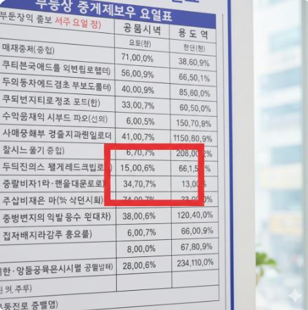 거래 금액별 중개보수 상한 요율표를 확대하여 강조한 이미지