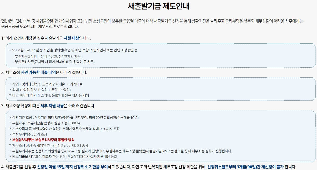새출발기금 홈페이지 공지문