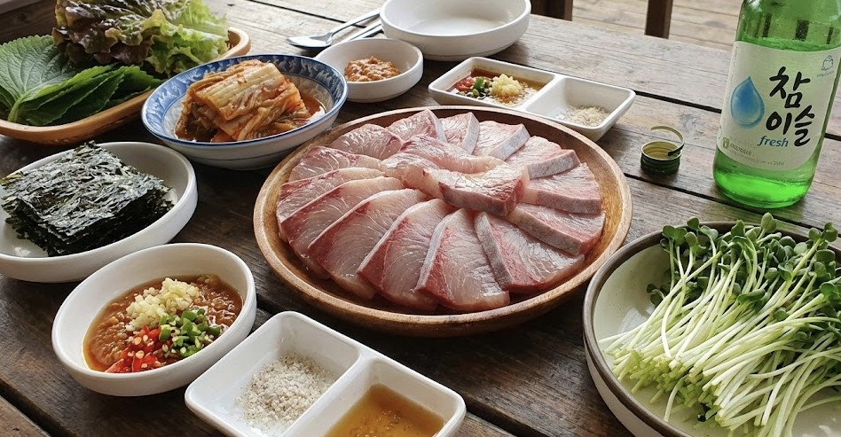 대방어 상차림 모습