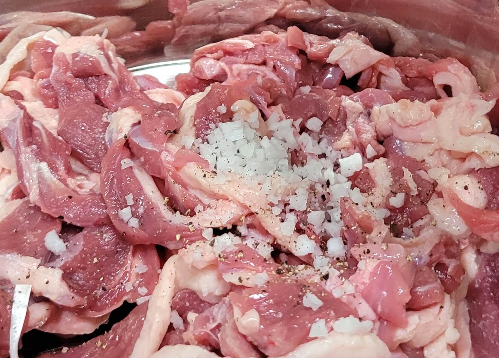 &quot;Raw duck meat seasoned with one tablespoon of coarse salt and a sprinkle of black pepper&#44; prepared for cooking duck roast.&quot;