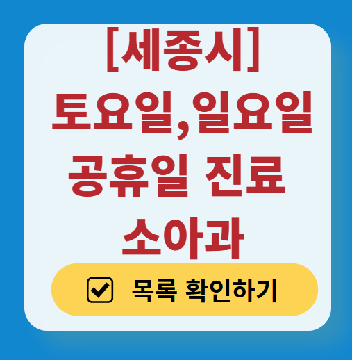 세종시 일요일 진료 소아과 추천 목록 ❘ 토요일 주말 공휴일 야간 문 여는 소아청소년과