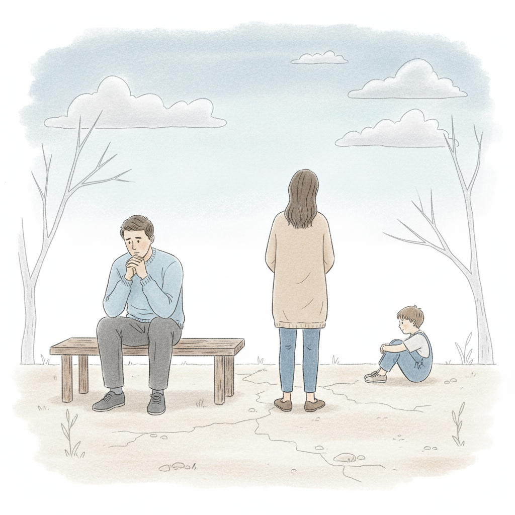 불안감 &ndash; 그림 속 인물들이 서로 떨어져 있거나 표정이 굳어 있는 경우