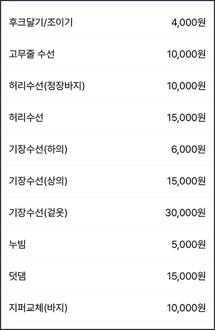 세탁특공대-수선-가격