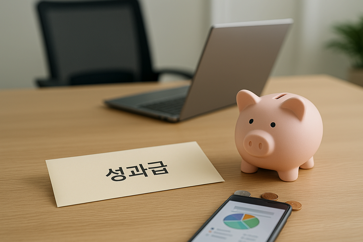 성과급 봉투를 저금통에 넣는 모습