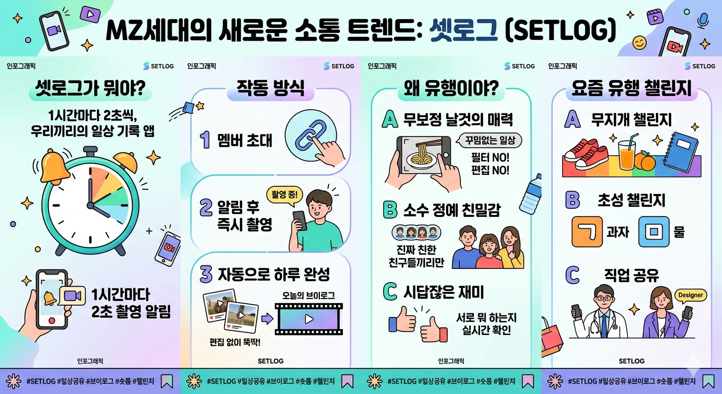 Z세대 앱 셋로그, 인스타는 질렸어 비밀 일기장, 보정 NO, 편집 NO!