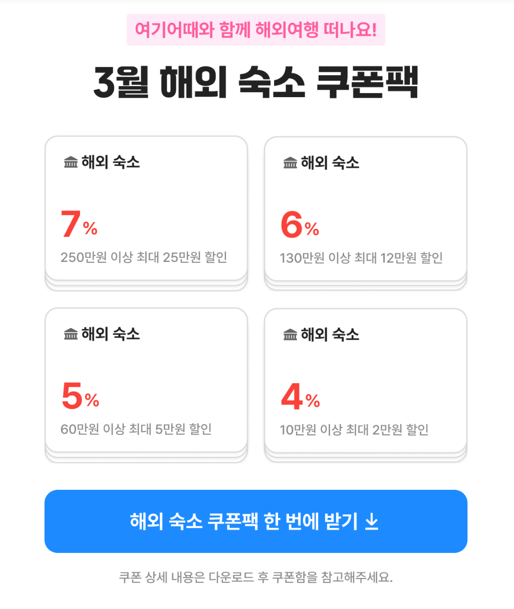 3월 여행 준비 체크국내&middot;해외 숙소 할인 쿠폰 한 번에 정리