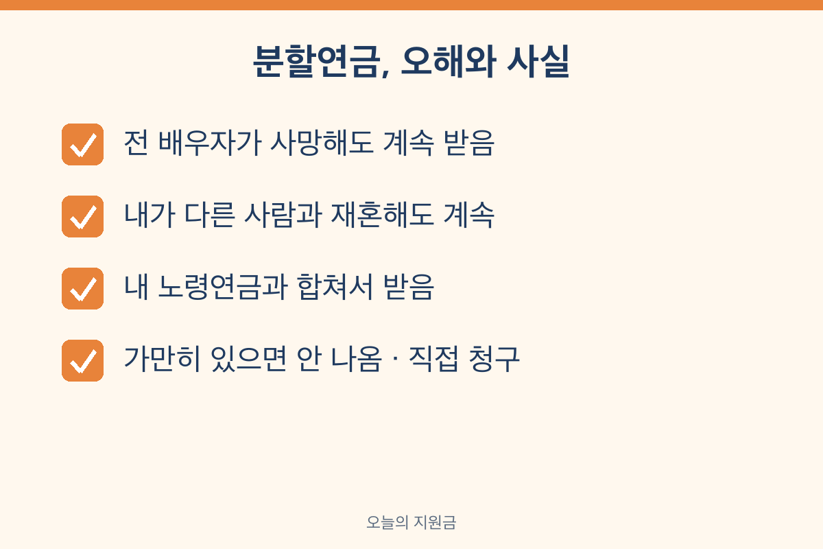 국민연금 분할연금 오해 전 배우자 사망 재혼 노령연금 합산 직접 청구