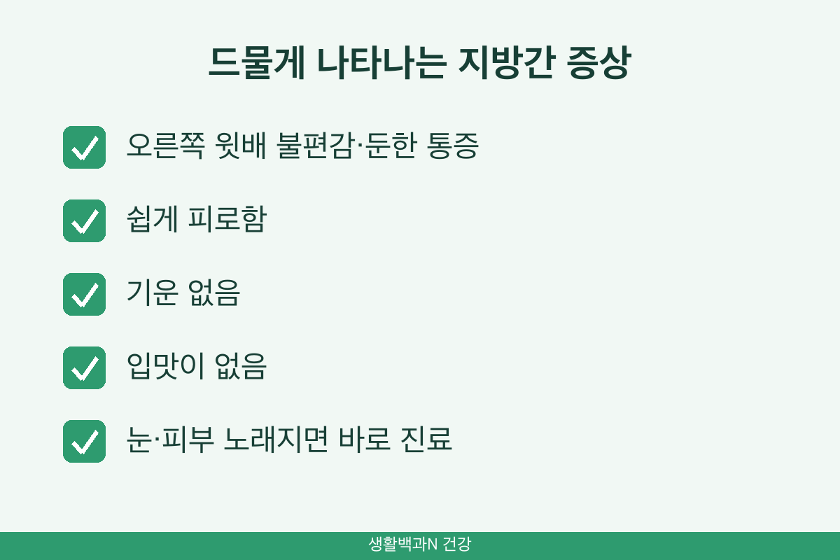지방간 증상 오른쪽 윗배 불편감 피로감 무기력 식욕부진