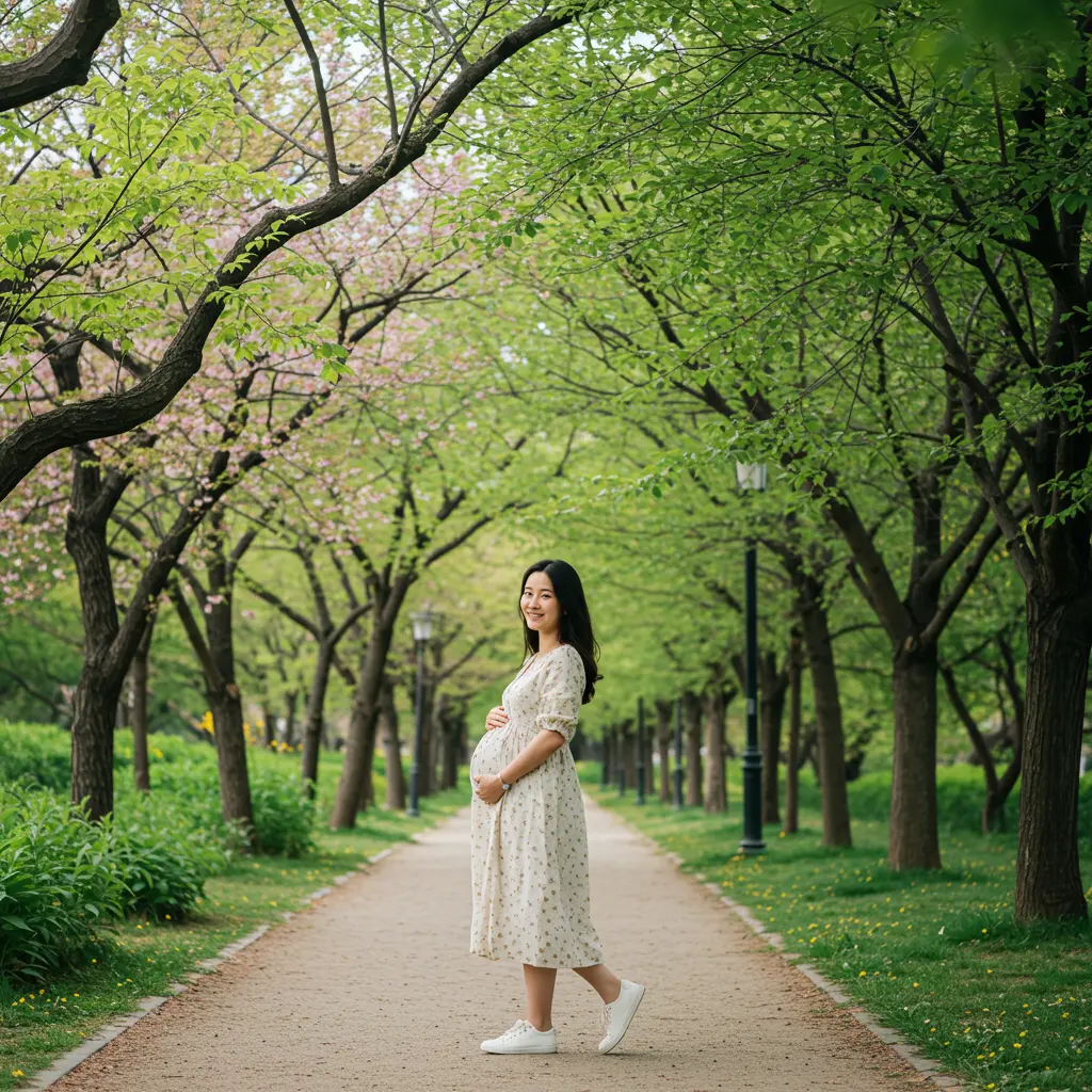 산책 하고있는 임산부 이미지