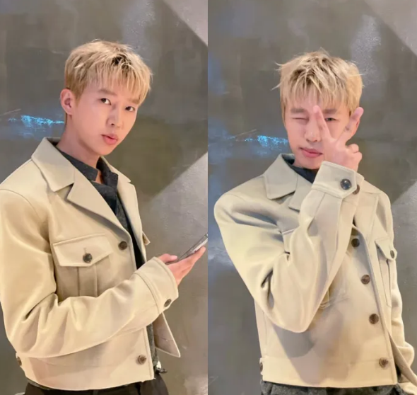 카메라 앞에서 포즈를 취하고있는 임영웅