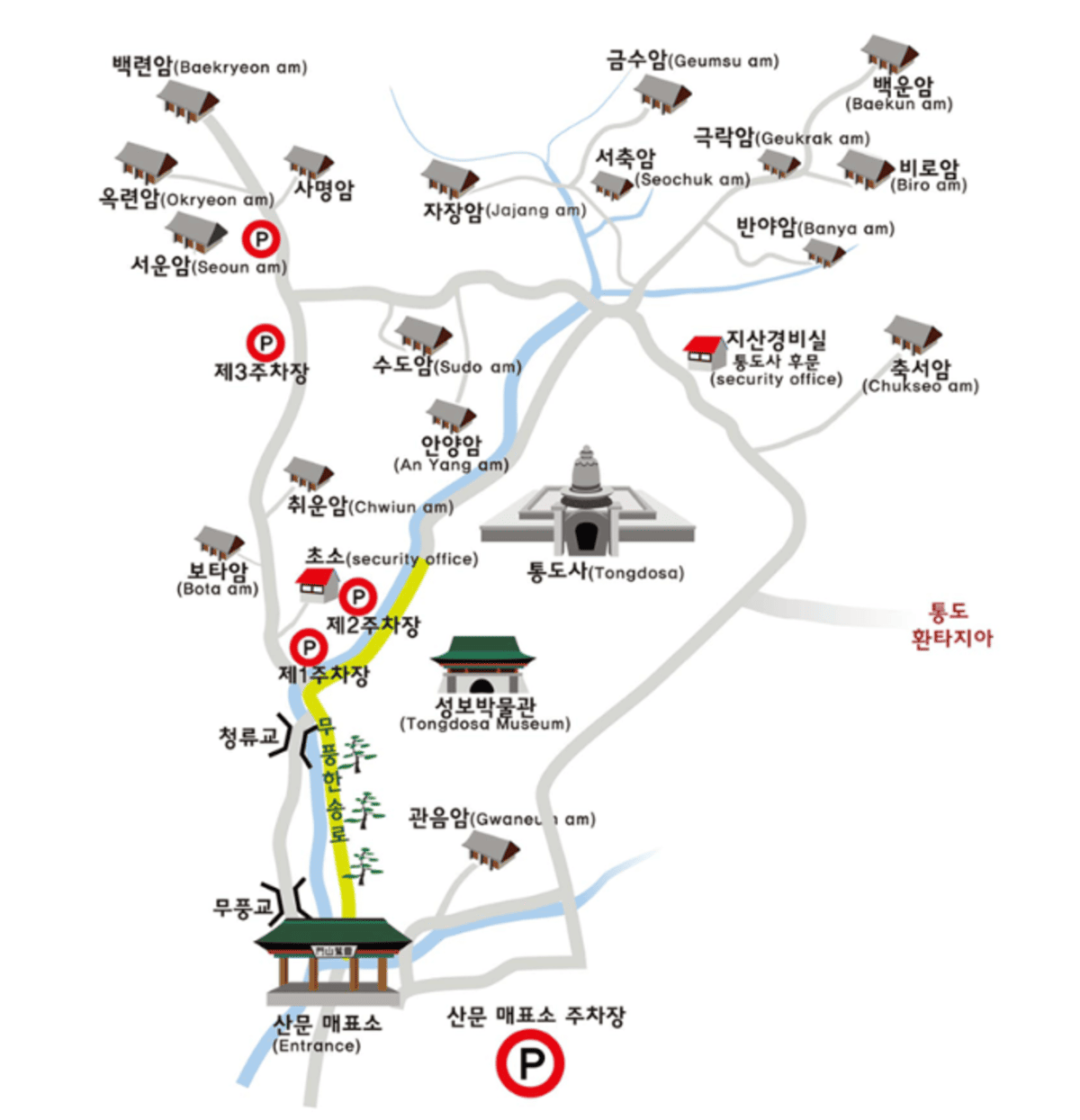 통도사 산내암자 지도