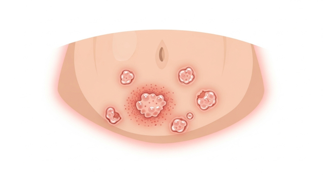 헤르페스 2형 증상 처음 생길 때 물집과 통증을 보여주는 그림