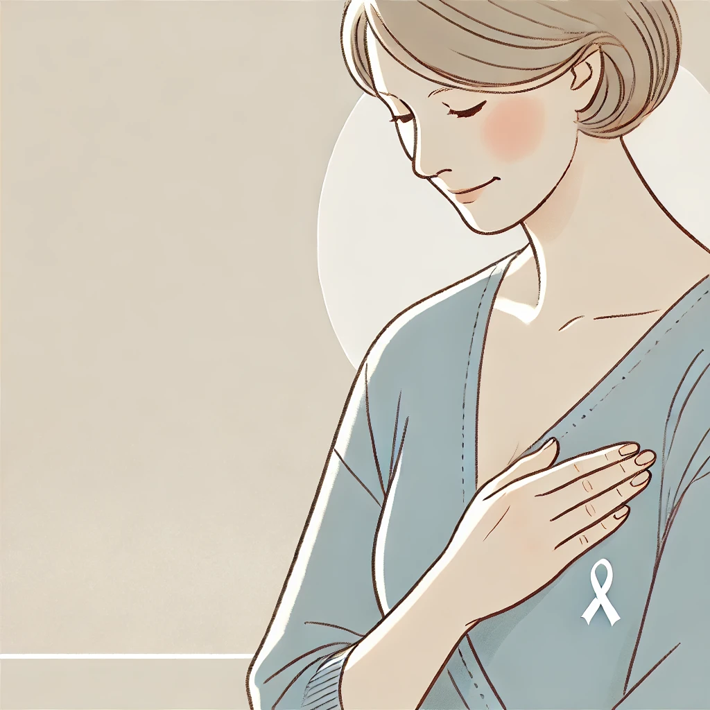 가슴에 손대고 있는 편안한 여성의 이미지