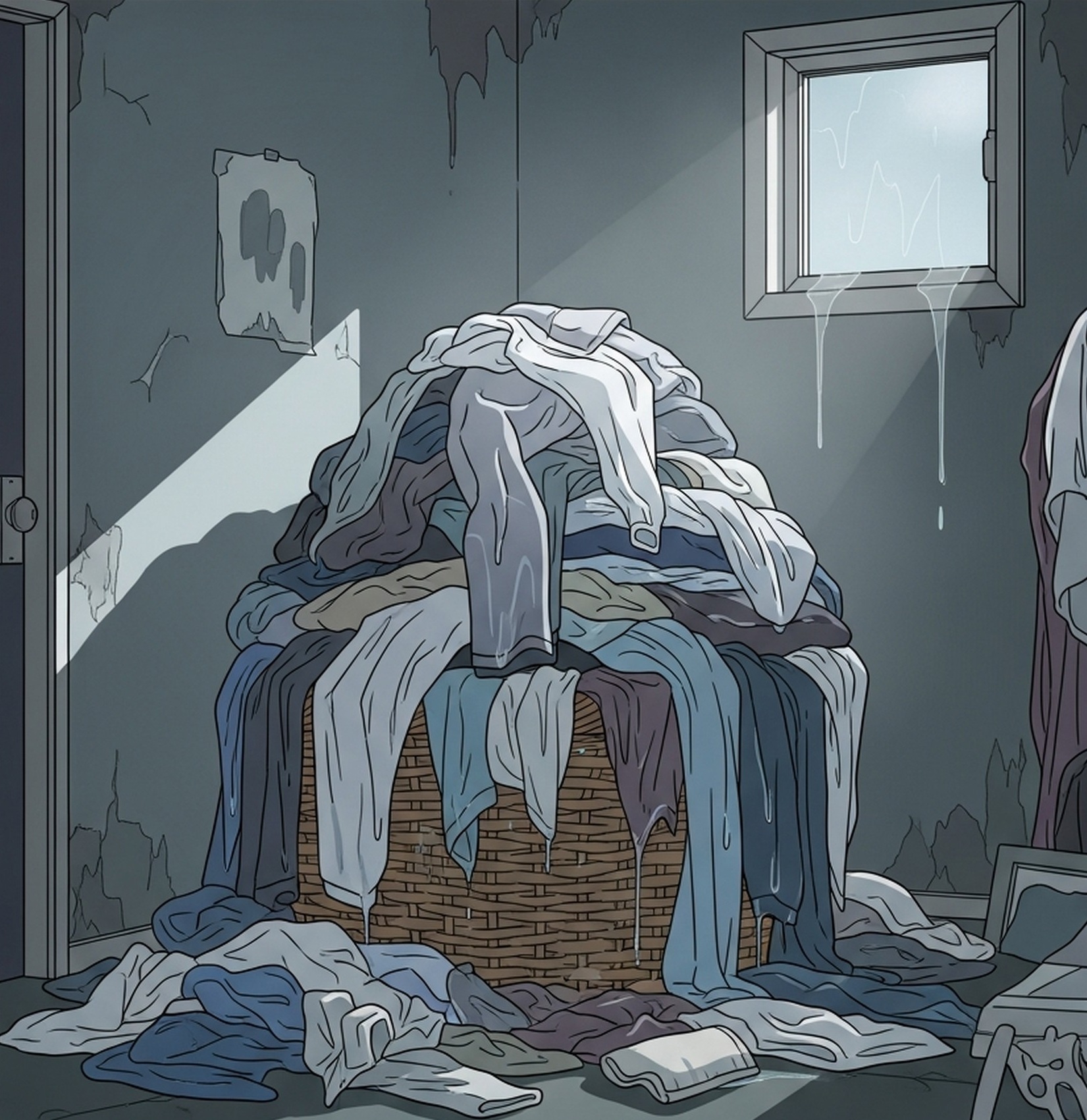 젖은 빨래 실내 방치