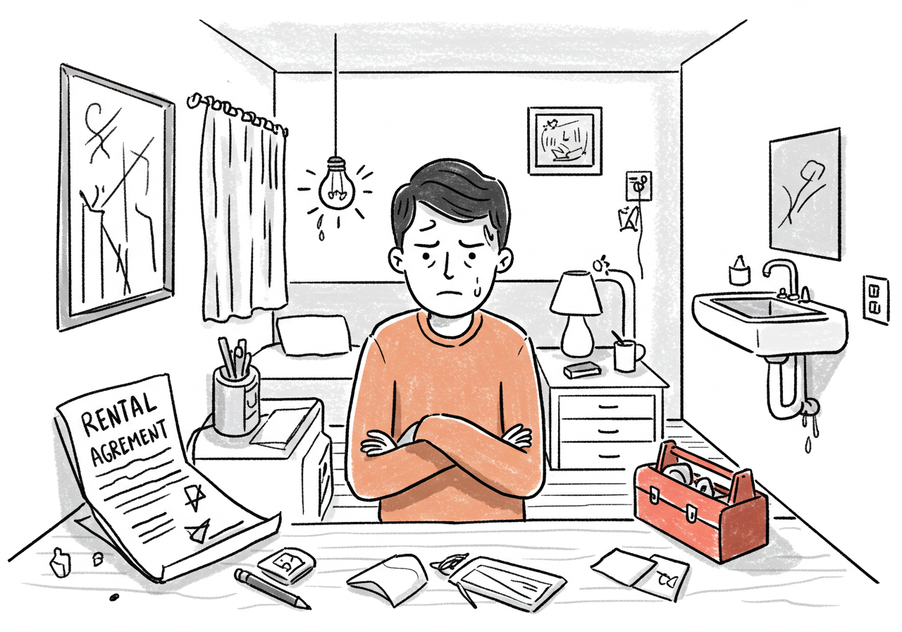 전등 고장과 수도 누수로 고민하는 자취생