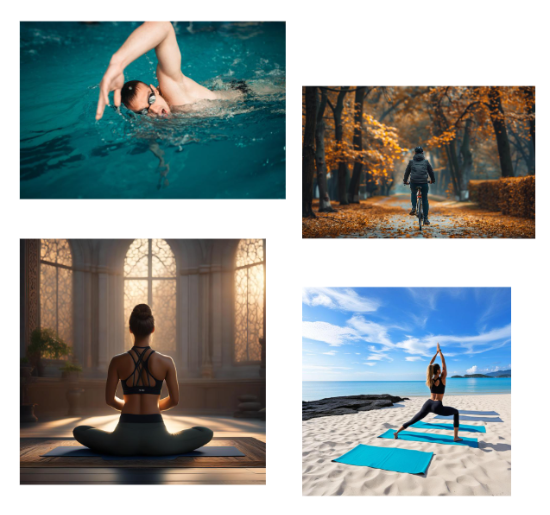 수영, 자전거, 요가