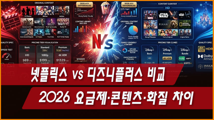 넷플릭스 vs 디즈니플러스 비교|2026 요금제·콘텐츠·화질 차이