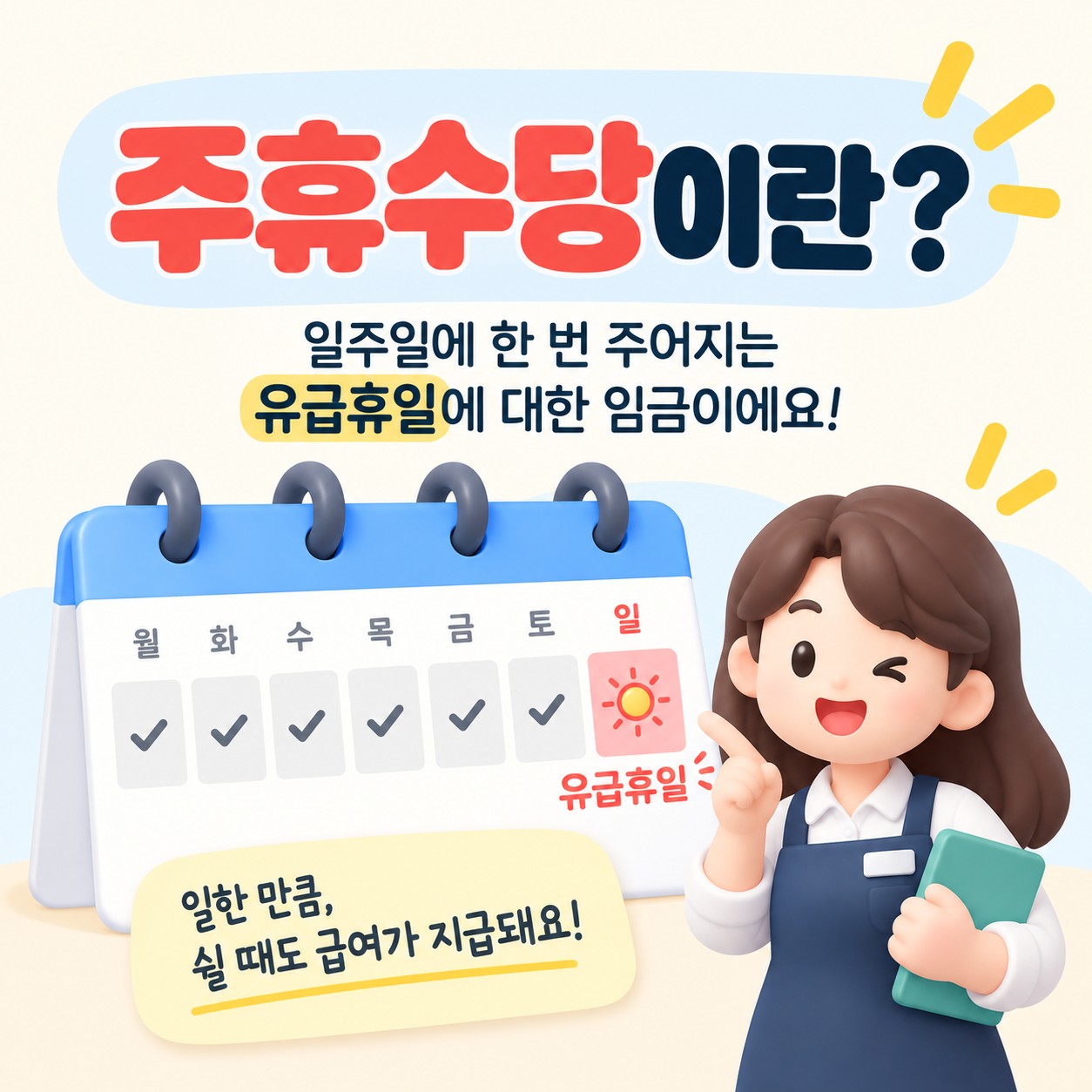 주휴수당이 유급휴일에 대해 지급되는 임금임을 설명하는 이미지
