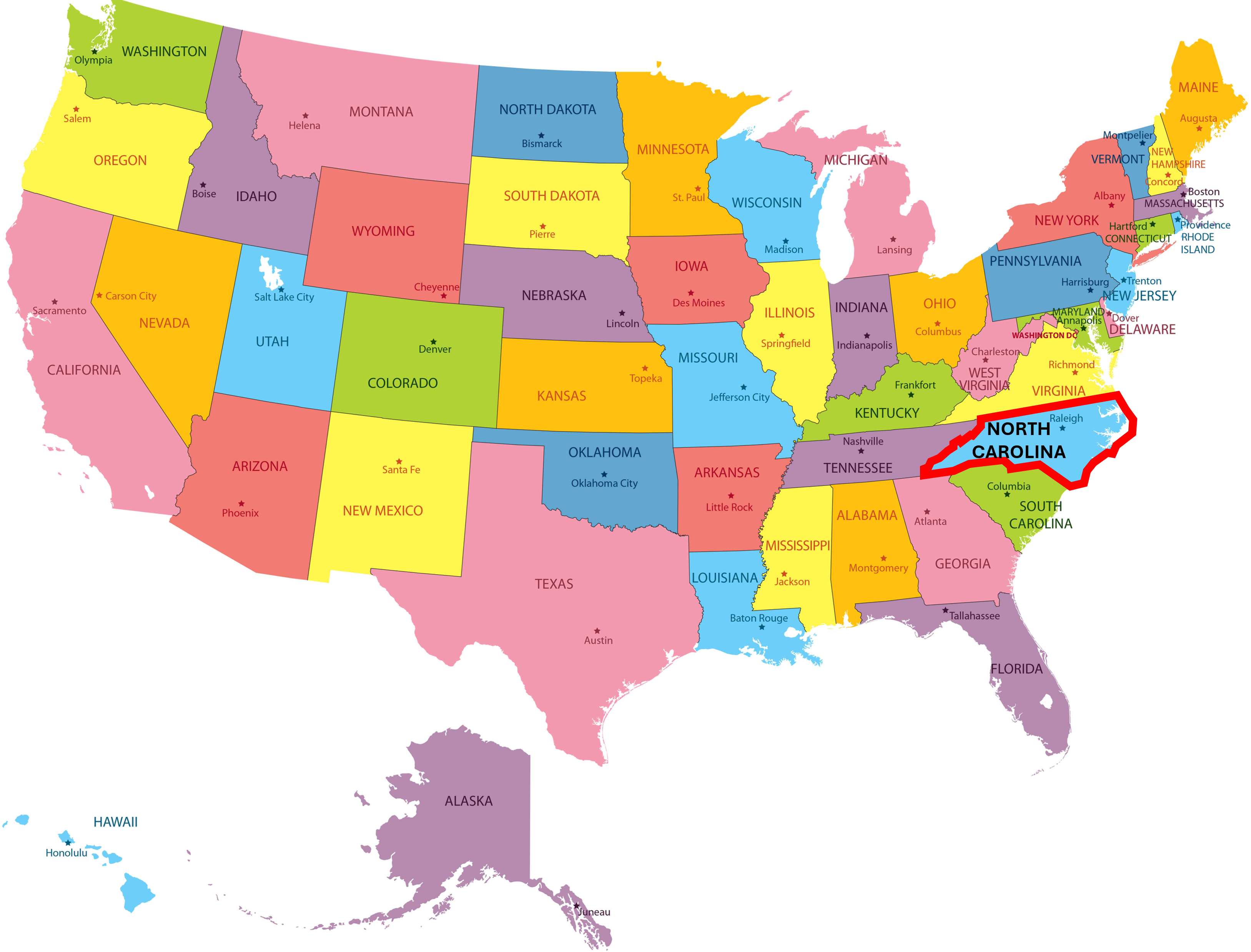 미국내 노스캐롤라이나주 위치