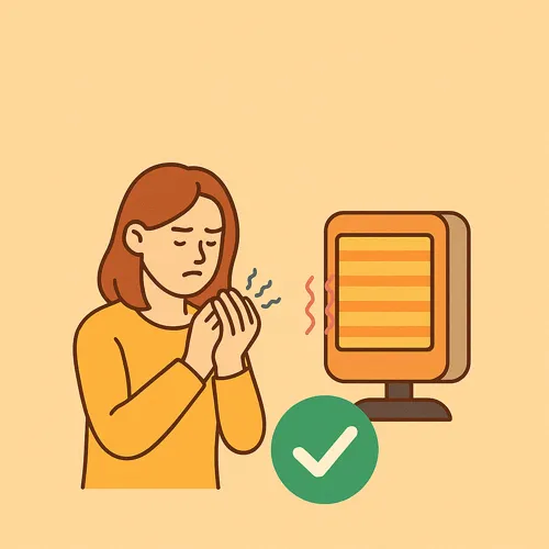 히터 앞에서 손 녹이는 여성 그림