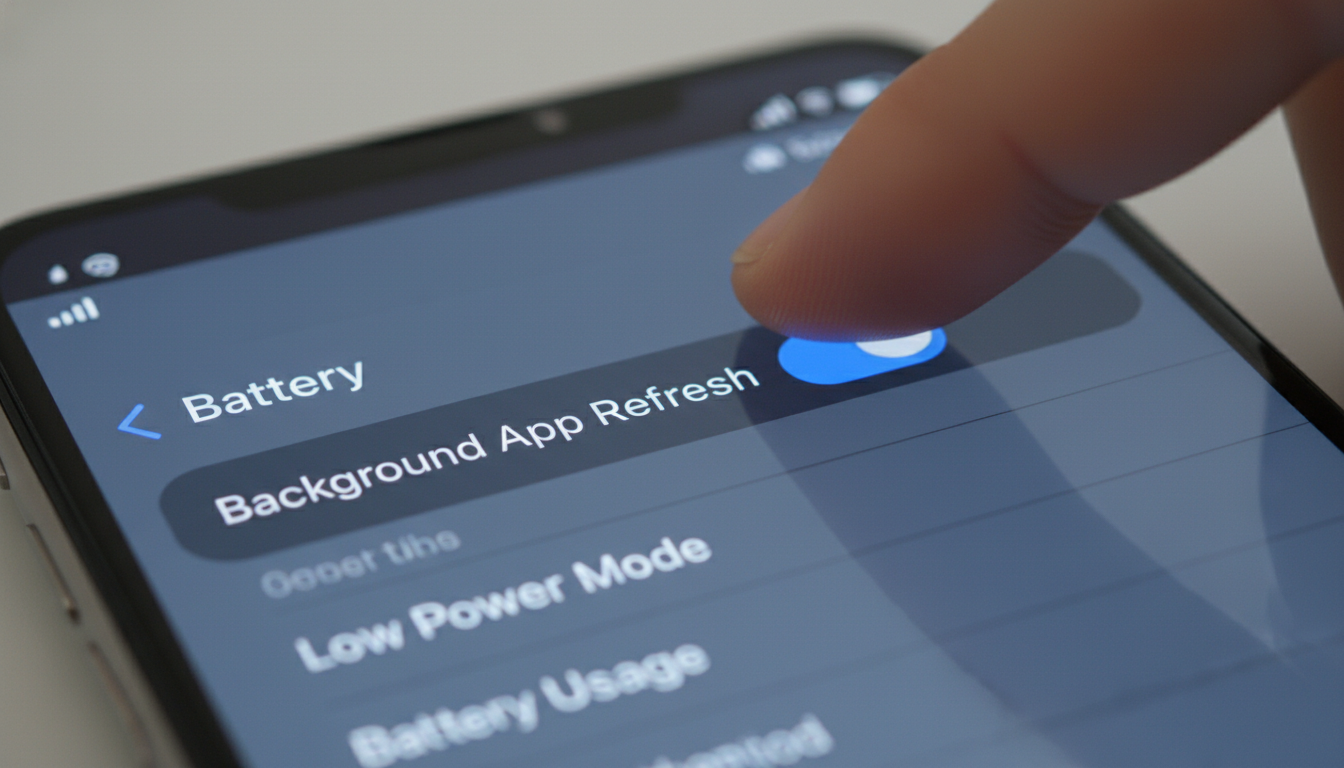 아이폰 설정 앱에서 백그라운드 앱 새로고침 기능을 끄는 화면