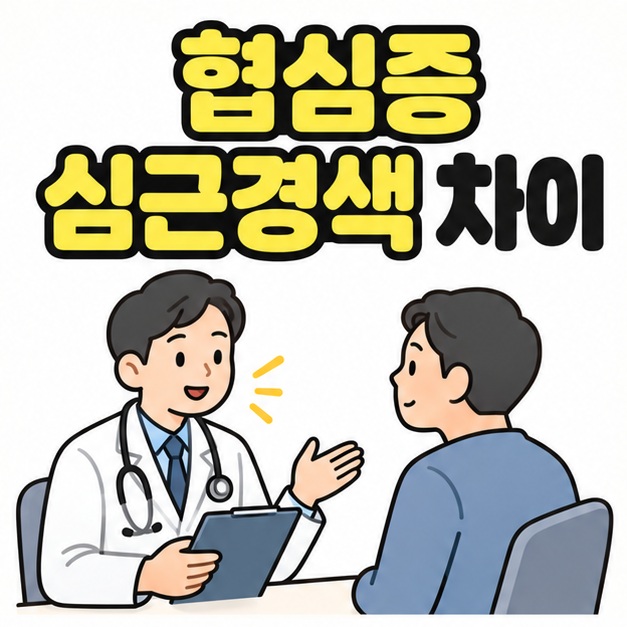 협심증 심근경색 차이 제목 아래 의사가 앉아 있는 환자에게 설명하는 대표 썸네일