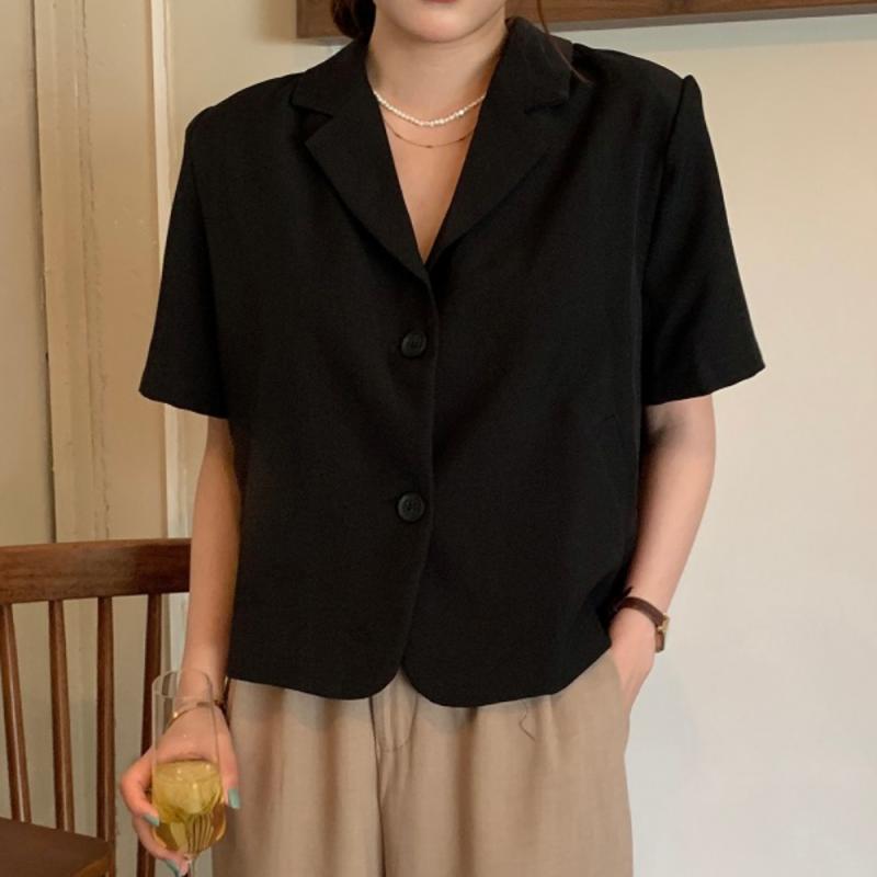 김나영 여성여름 자켓 아우터 흰색자켓코디 오버핏 정장 반팔크롭자켓 재킷