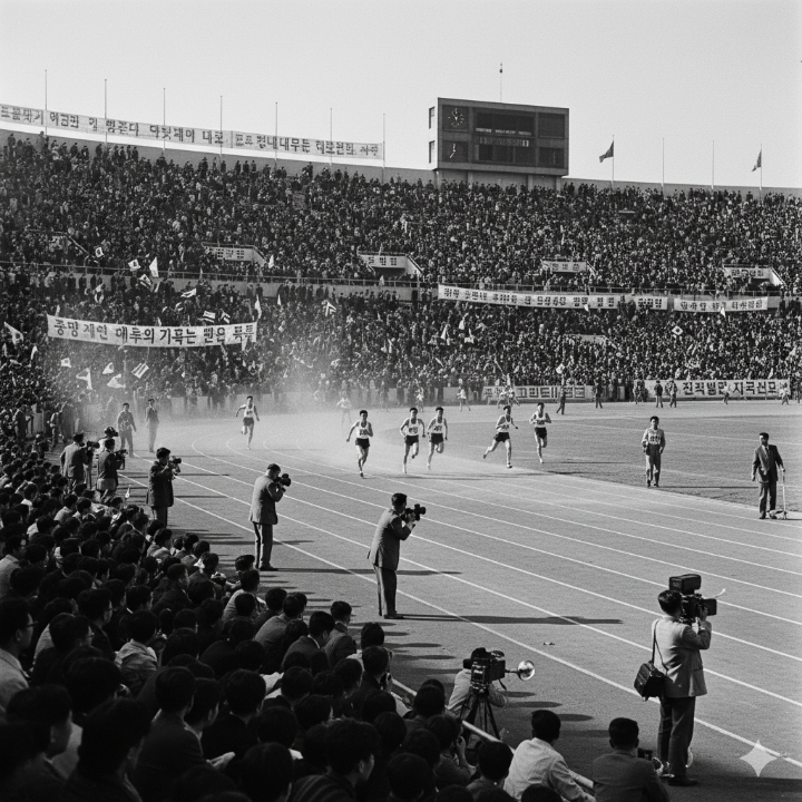 전국체전 과거 흑백사진, 경기장 가득 찬 관중 모습