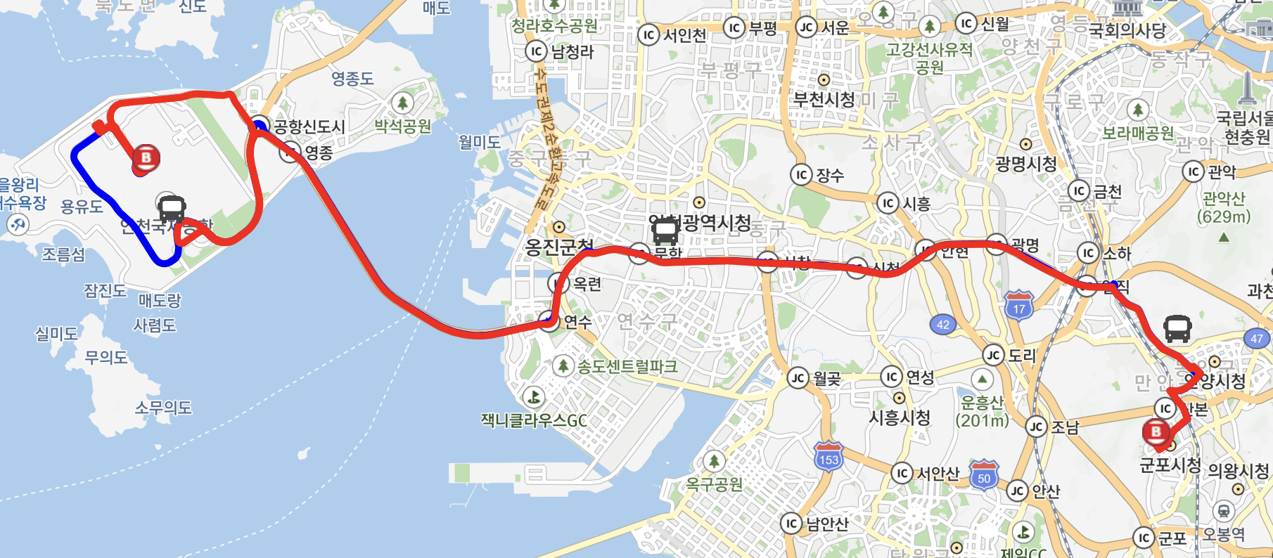 공항버스 4200 운행지도