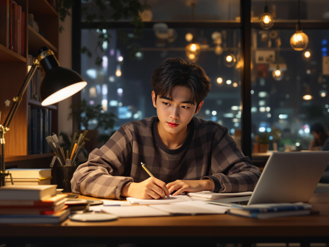 재수생이 의대 진학을 위해 스터디카페에서 공부 하는 모습