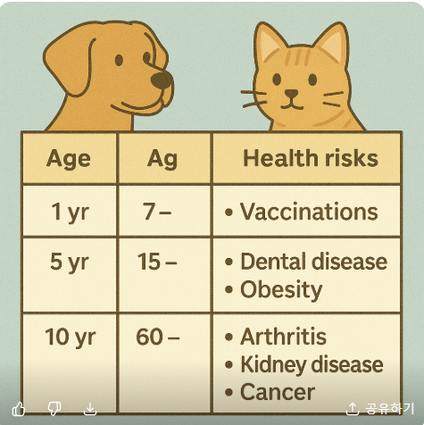 강아지&middot;고양이 나이 환산표 &amp; 나이별 건강검진&middot;질병 위험표 총정리 관련 사진